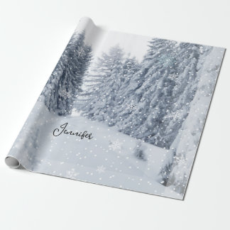 White Christmas Forest Snow Winter Wrapping Paper ラッピングペーパー