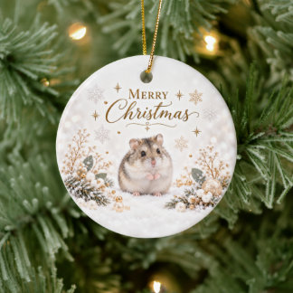 White Christmas Hamster Ornament セラミックオーナメント