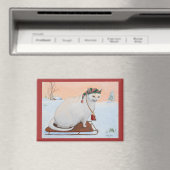 White Christmas Holiday Cat in Snow マグネット (インサイチュ (食洗機))