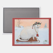 White Christmas Holiday Cat in Snow マグネット (正面/裏面)