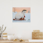 White Christmas Holiday Cat in Snow Wall Art ポスター (キッチン)