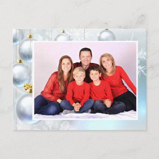 White Christmas Ornaments personalize with Photo シーズンポストカード (正面)