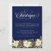 White Christmas Poinsettia blue Party  招待状 (正面)