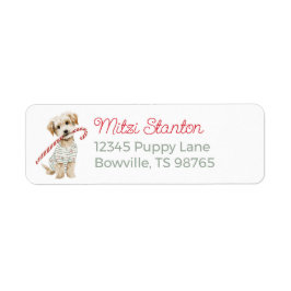 White Christmas Puppy in a Scarf address label ラベル