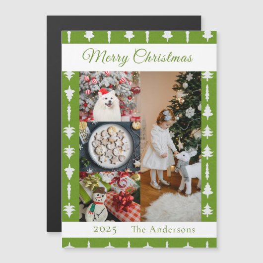 White Christmas Tree Photo Collage Magnetic Card (正面/裏面)