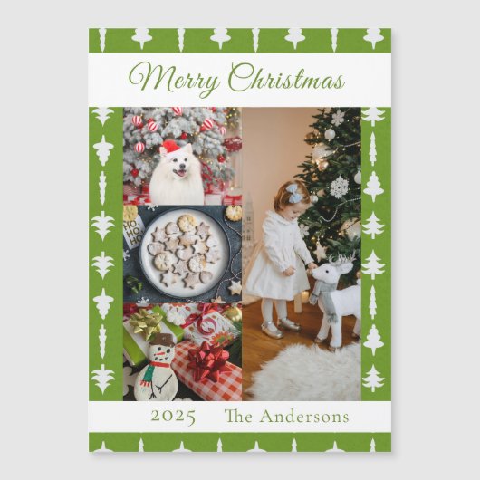 White Christmas Tree Photo Collage Magnetic Card (正面)