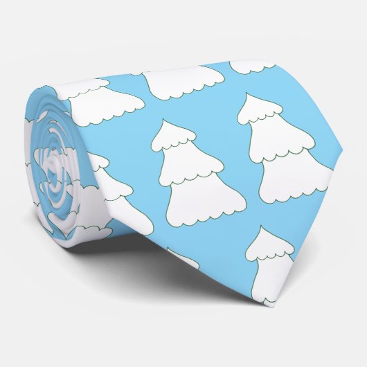 White Christmas Trees Outlined in Green, Blue Ties ネクタイ (ロール)