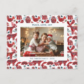 White Christmas Woodland Animals Folk Art Photo シーズンポストカード (正面)