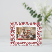 White Christmas Woodland Animals Folk Art Photo シーズンポストカード (スタンド正面)