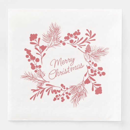 White Christmas Wreath Napkin – Holiday Table Deco (正面)