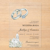 White church with ring Spanish Wedding アクリル招待状 (正面)