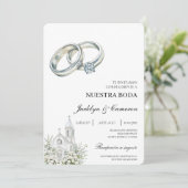White church with ring Spanish Wedding 招待状 (スタンド正面)