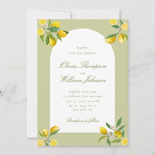 White Citrus Green Lemon Wedding Invitation 招待状 (正面)