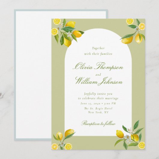 White Citrus Green Lemon Wedding Invitation 招待状 (正面/裏面)