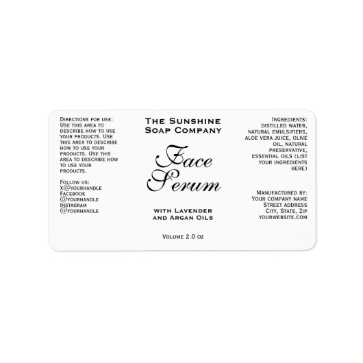 White Classic Face Serum Dropper Bottle Label ラベル (正面)