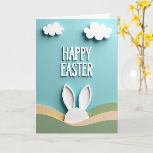 White Cloud Easter Scene Card カード (黄色い花)