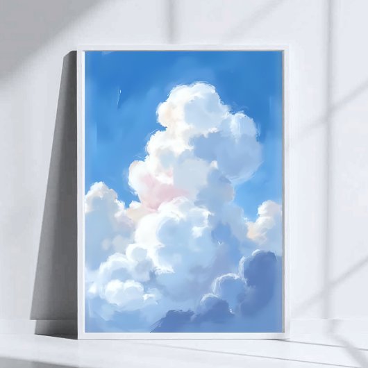 White Clouds Beautiful Blue Sky Watercolor ポスター