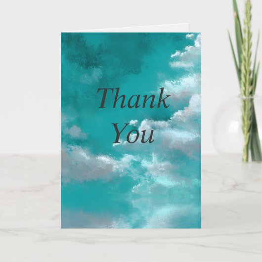 White Clouds on Turquoise Thank You Card 招待状 (正面)