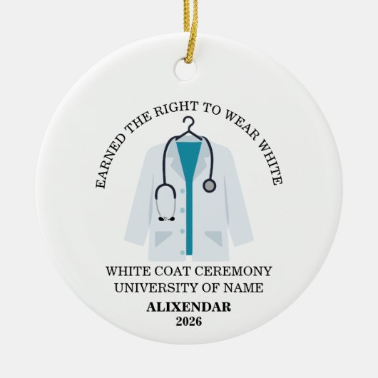 White Coat Ceremony Ornament, Doctor Graduation セラミックオーナメント (正面)