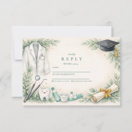 White Coat Dentist Graduation Celebration 出欠カード (正面)