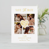 White Collage Wedding Golden Heart 4 Photos Real  箔招待状 (立ち正面)