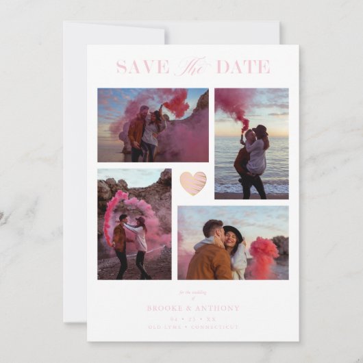 White Collage Wedding Pink Heart 4 Photos Covid19 (正面)