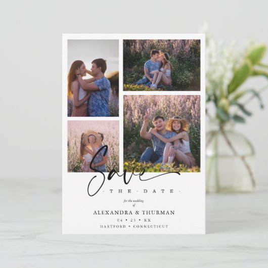 White Collage Wedding Save Date 4 Photos Covid19 (スタンド正面)