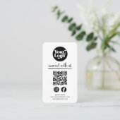 White Connect With Us QRコードロゴソーシャルメディア 名刺 (スタンド正面)