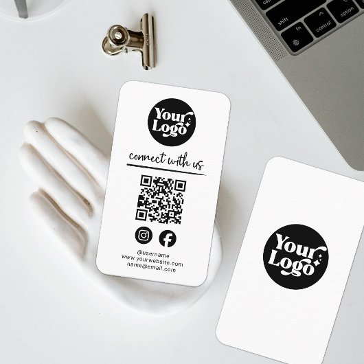White Connect With Us QRコードロゴソーシャルメディア 名刺