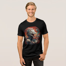 White Cosmic Dragon in Fiery Storm トライブレンドＴシャツ