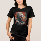 White Cosmic Dragon in Fiery Storm トライブレンドＴシャツ (正面)