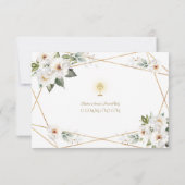 White Cream Floral Gold Girl First Holy Communion  サンキューカード (裏面)
