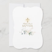 White Cream Floral Greenery Gold Cross Baptism  招待状 (裏面)