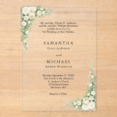 White Cream Florals Both Parents Names Wedding アクリル招待状 (正面)