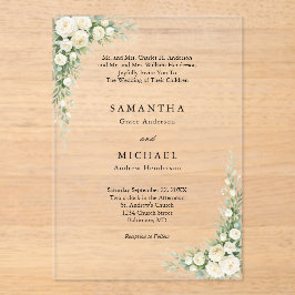 White Cream Florals Both Parents Names Wedding アクリル招待状