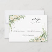 White Cream Watercolor Florals Roses Wedding 出欠カード (正面)