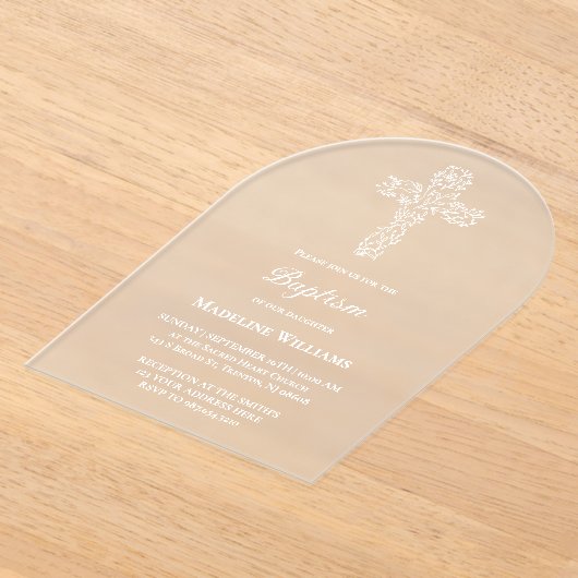 white cross Baptism Acrylic Invitation アクリル招待状 (レイダウン)