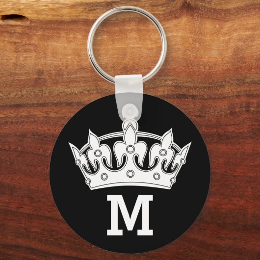White Crown Monogram Personalized キーホルダー (正面)