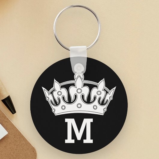 White Crown Monogram Personalized キーホルダー