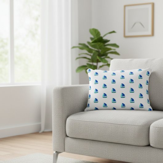 White cushion with blue boats, Nautical decorative アクセントクッション