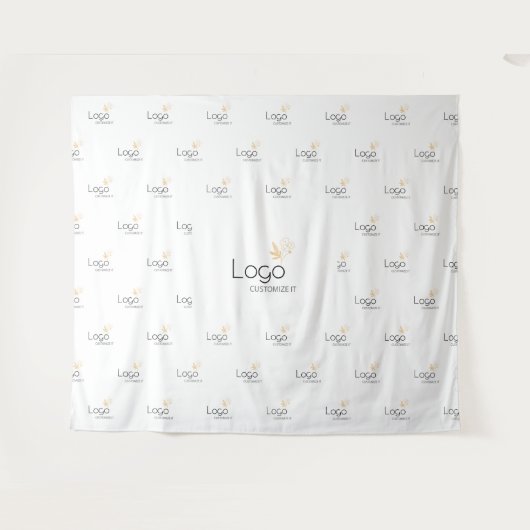 White Custom Business Logo Step Repeat Backdrop タペストリー (正面(横))