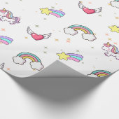 White Cute Rainbow Unicorn Star Magical ラッピングペーパー (角)