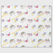 White Cute Rainbow Unicorn Star Magical ラッピングペーパー (フラット)