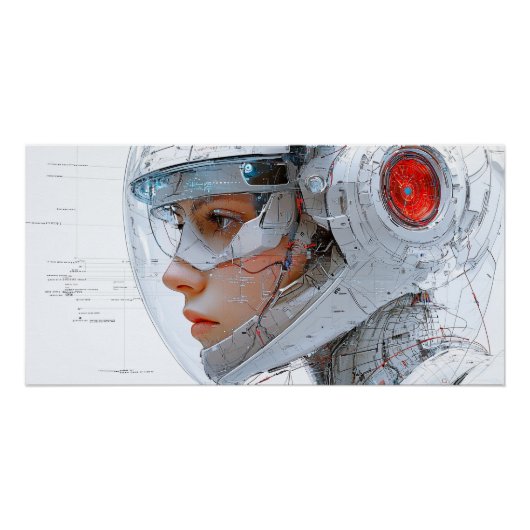 White cybernetic woman with intricate schematic ci ポスター (正面)