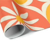 White Daises and stars on Orange Yellow circles  ラッピングペーパー (ロールコーナー)