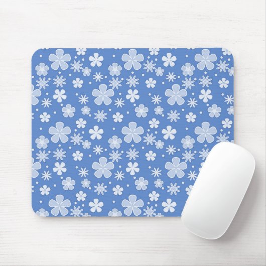 White Daisies and Dots On Blue マウスパッド (マウス)