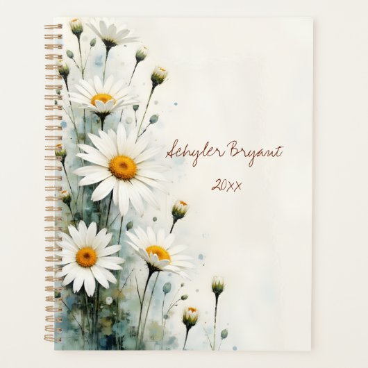 White Daisies Floral Spiral-bound Spring Botanical プランナー手帳 (正面)