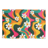 White Daisies Hippie Floral Pattern Colorful Retro 枕カバー (裏面)