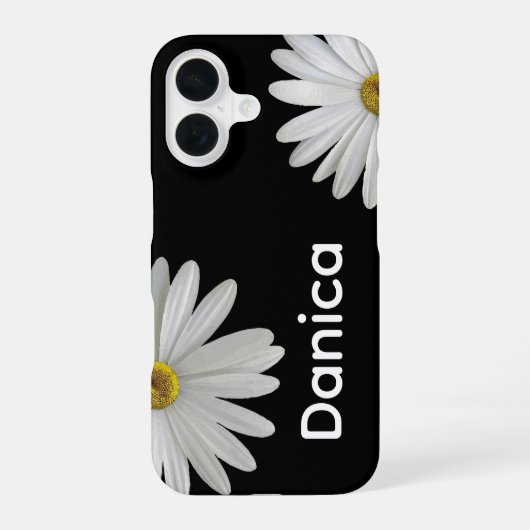 White Daisies on Black iPhone 16ケース (裏面)