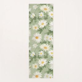 White Daisies On Sage Green ヨガマット